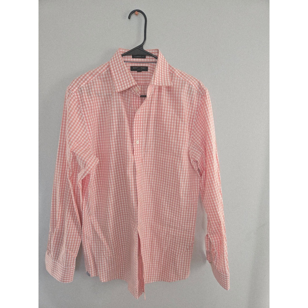 Banana Republic Camden Fit Non-Iron Shirt Mens Medium Peach Gingham Button Down